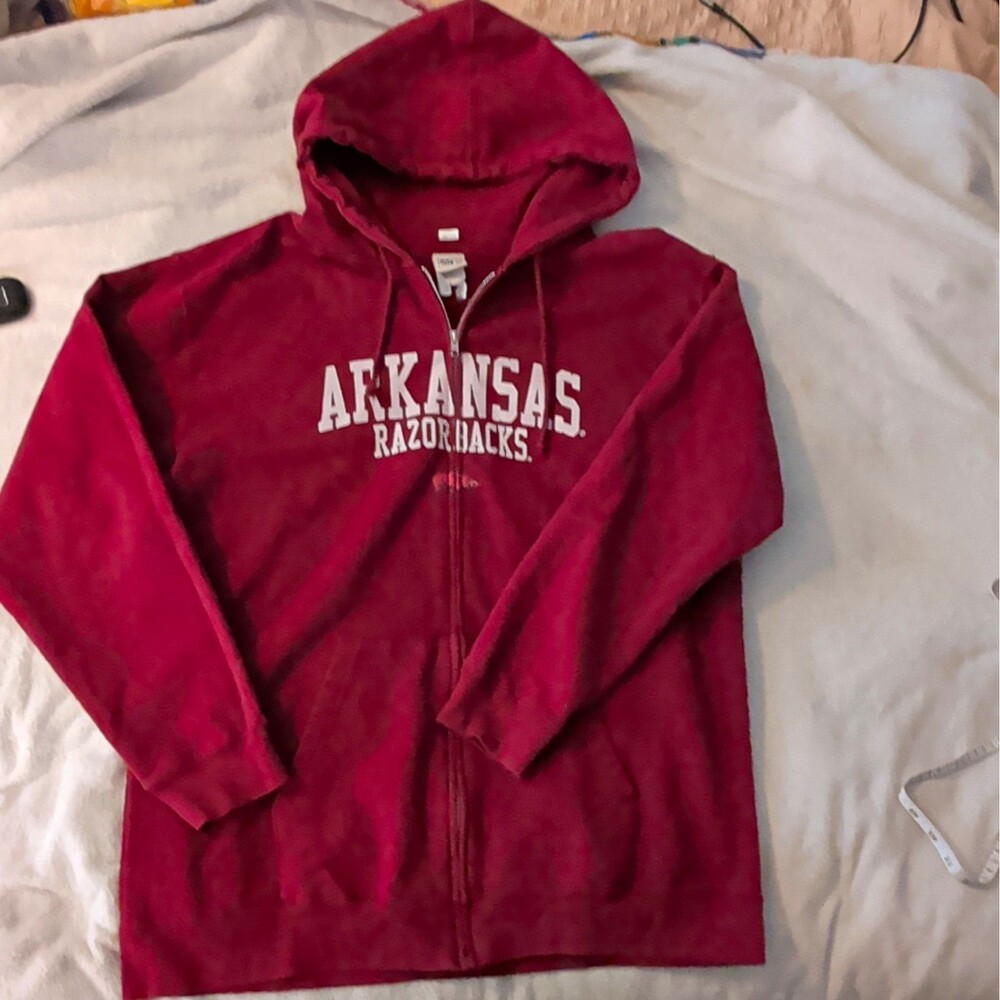 Box Seat Arkansas Razorbacks Men's L Red Full Zip Hoodie Sweatshirt NCAA